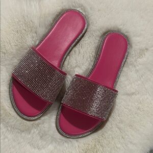 SHEIN Pink Rhinestone Slide Sandals